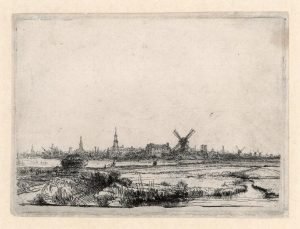 Rembrandt ets "Gezicht op Amsterdam, 1640"