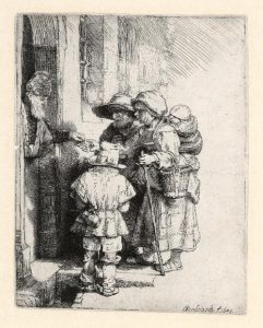 Rembrandt Ets, Bedelaars krijgen een aalmoes, 1648