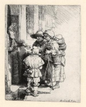 Rembrandt Ets, Bedelaars krijgen een aalmoes, 1648