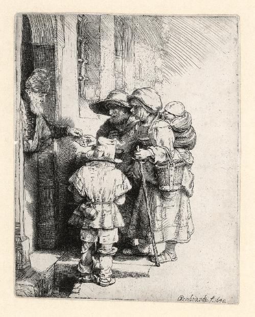 Rembrandt Ets, Bedelaars krijgen een aalmoes, 1648