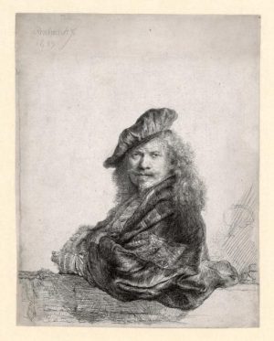 Zelfportret, leunend op een stenen dorpel, 1639