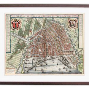 Oude kaart Amsterdam in 1649 van Johan Blaeu ingelijst