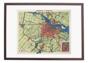 Oude kaart van Amsterdam rond 1900 ingelijst