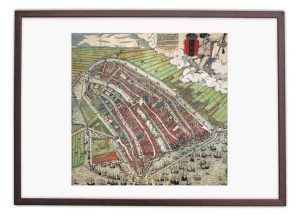 Oude kaart van Amsterdam in 1580 ingelijst