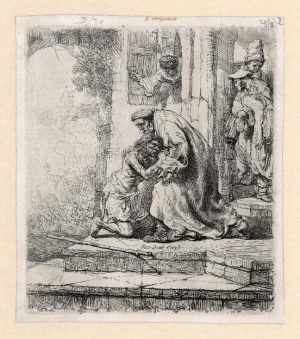Rembrandt ets: de terugkeer van de verloren zoon, 1636