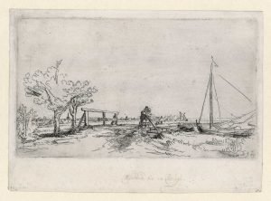Rembrandt ets: Bruggetje van Six, ca. 1645