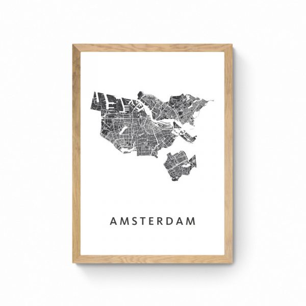 Amsterdam Stadskaart Plattegrond Poster Ingelijst