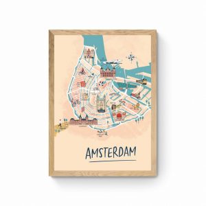 Amsterdam geïllustreerde Stadskaart Poster
