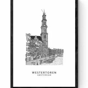 Westertoren Amsterdam Lijntekening Poster