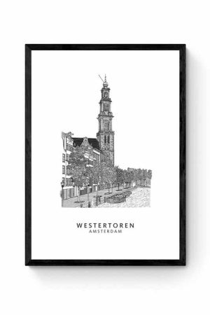 Westertoren Amsterdam Lijntekening Poster