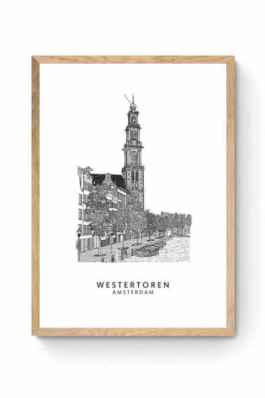 Westertoren Amsterdam Lijntekening Poster