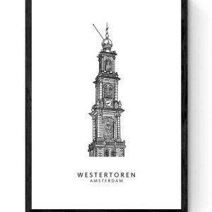 Westertoren Amsterdam lijntekening poster