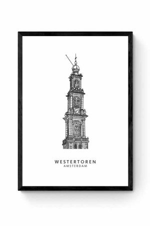 Westertoren Amsterdam lijntekening poster