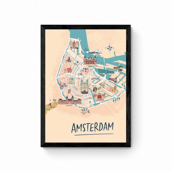 Amsterdam geïllustreerde Stadskaart Poster