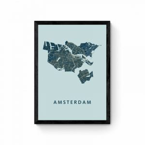 Amsterdam Stadskaart Plattegrond Poster - Blauw