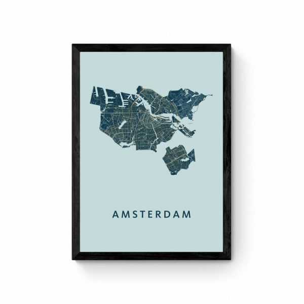 Amsterdam Stadskaart Plattegrond Poster - Blauw