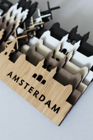 Duurzaam gelaserde houten skylines Amsterdam