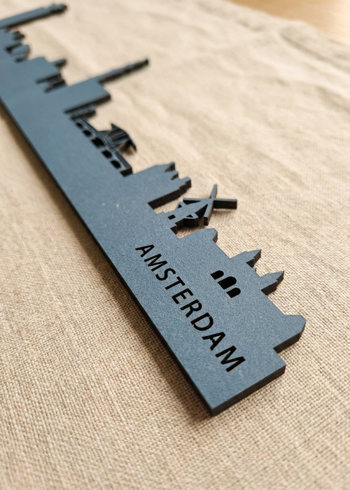 Houten Skyline van Amsterdam Blauw MDF