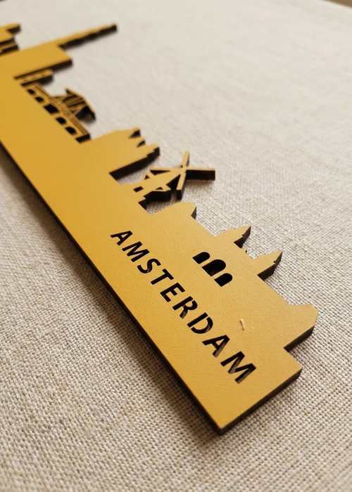 Houten Skyline van Amsterdam Geel MDF
