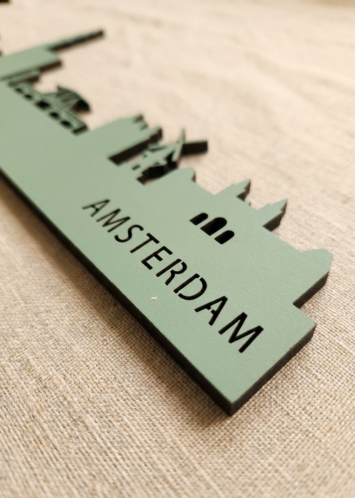 Houten Skyline van Amsterdam Groen MDF