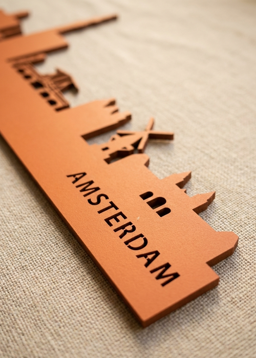 Houten Skyline van Amsterdam Oranje MDF