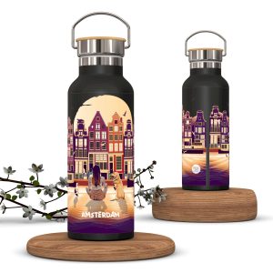 Custom thermosfles voor bedrijven met stijlvol, dromerig design van Michael Labory.