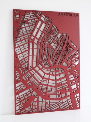 Houten Stadskaart van Amsterdam Rood MDF