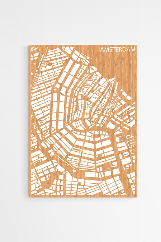 Houten Stadskaart van Amsterdam Bamboe