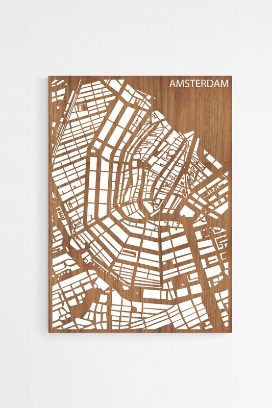 Houten Stadskaart van Amsterdam Noten