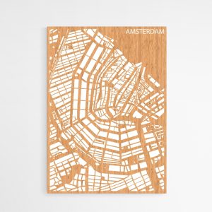 Houten Stadskaart van Amsterdam Bamboe