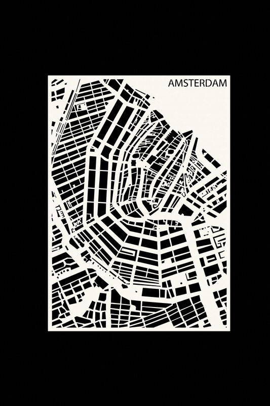 Houten Stadskaart van Amsterdam Wit
