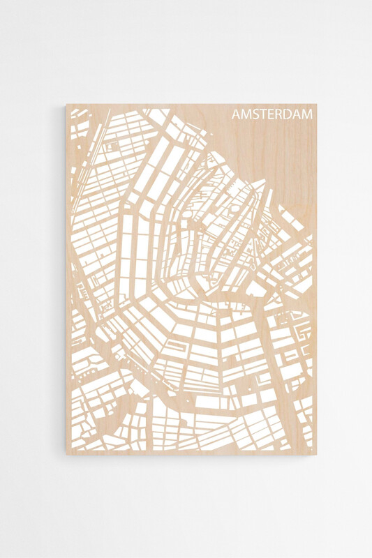 Houten Stadskaart van Amsterdam Berken