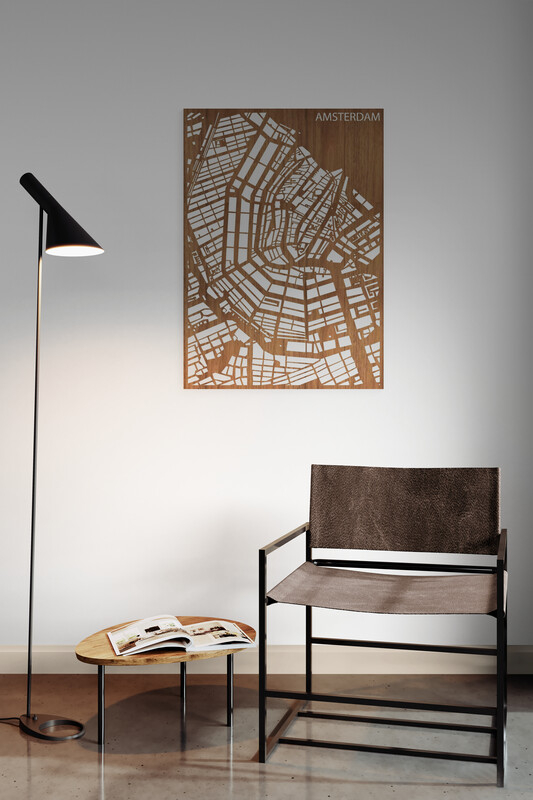 Houten Stadskaart van Amsterdam Noten