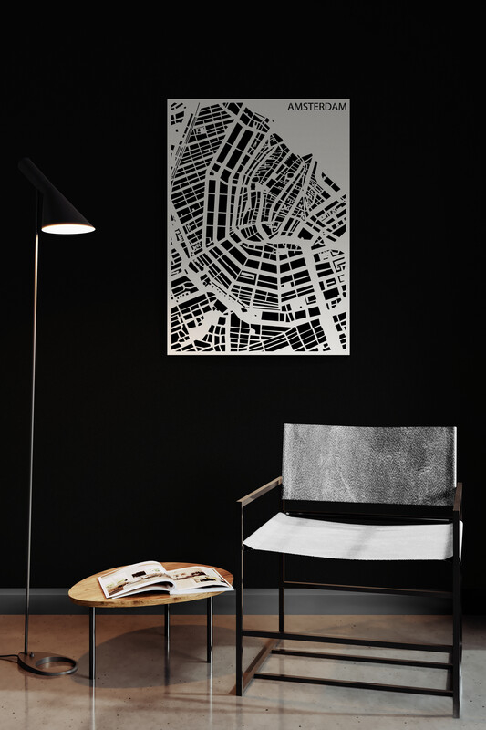 Houten Stadskaart van Amsterdam Wit