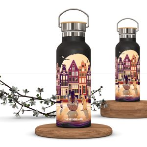Custom thermosfles voor bedrijven met stijlvol, dromerig design van Michael Labory.