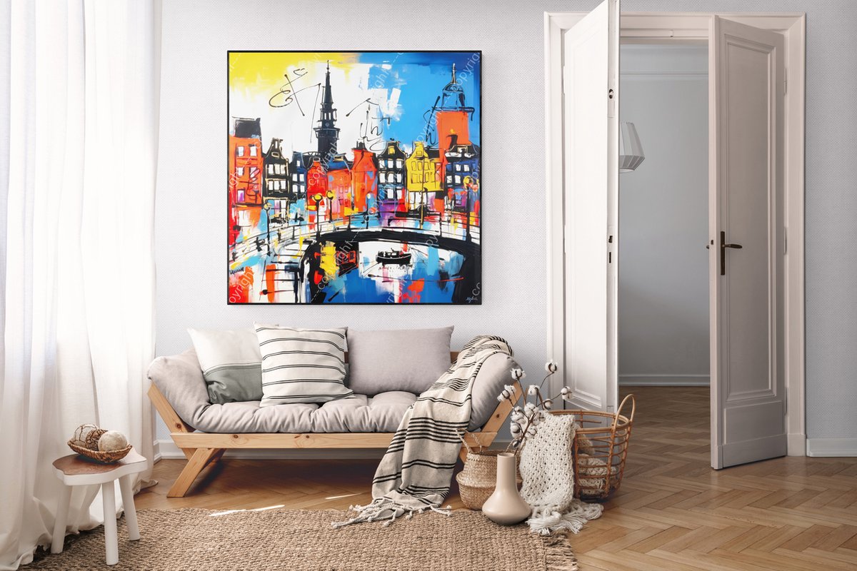 Abstract Amsterdams stadsgezicht Herman Brood - Afbeelding 2