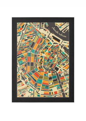 Amsterdam Stadskaart Plattegrond Print - Herfst in zwarte lijst