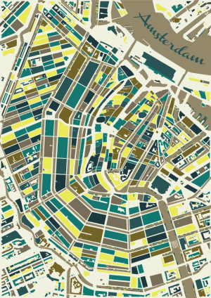 Amsterdam Stadskaart Plattegrond Print - Lente