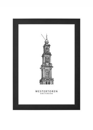 Westertoren I Lijntekening Print in zwarte lijst